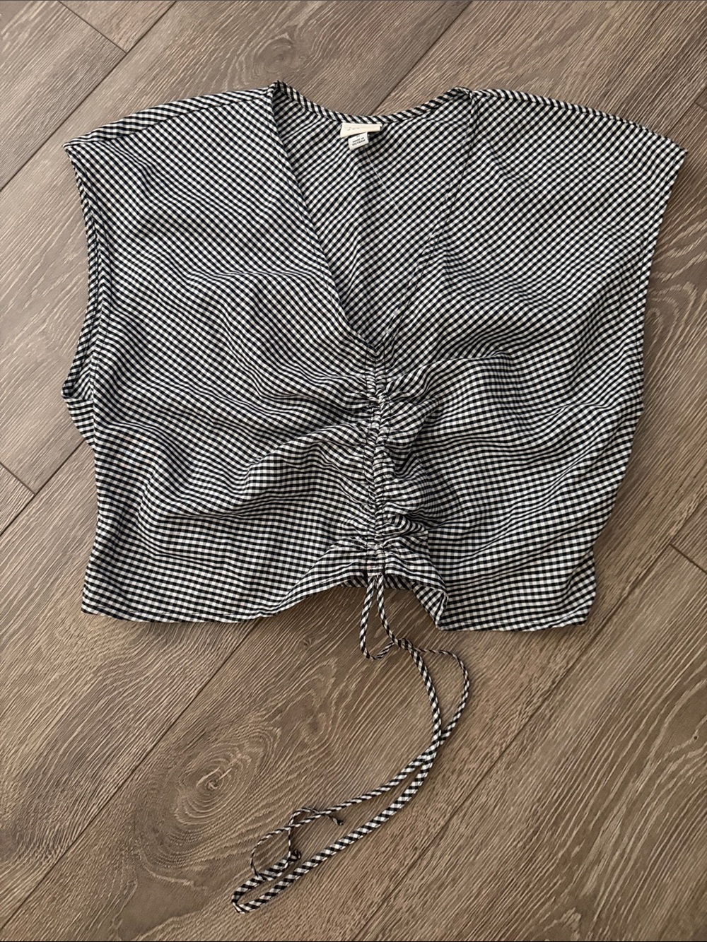a new day Black and White Gingham Ruched Crop Top